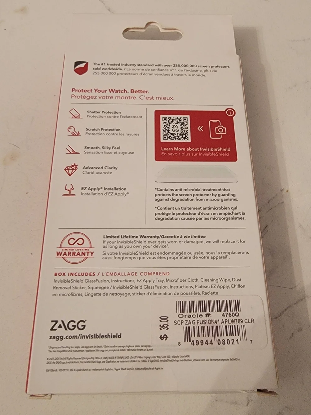 ZAGG InvisibleShield GlassFusion Screen Protector for Apple Watch 7/9 (41mm)